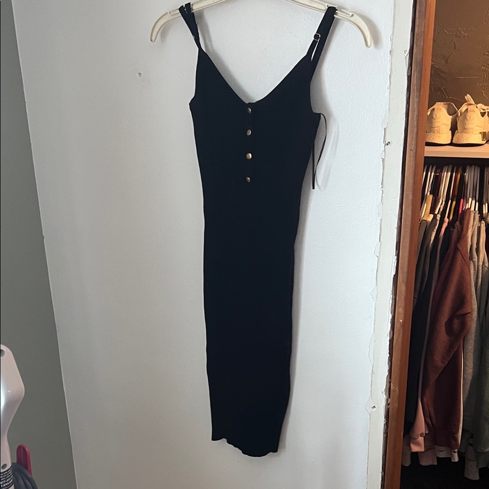 Love Tree Black Midi Dress with Button Detail